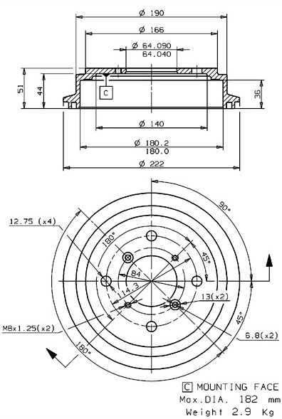 Tambour de frein VILLAR 627.0245