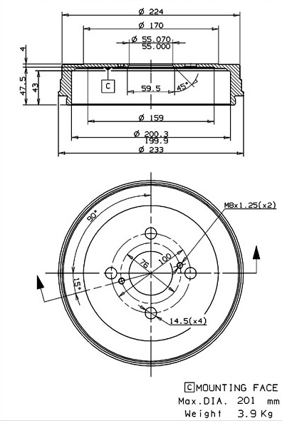 Tambour de frein VILLAR 627.0267
