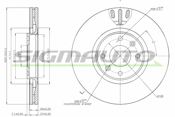 Disque de frein SIGMAUTO DBB442V