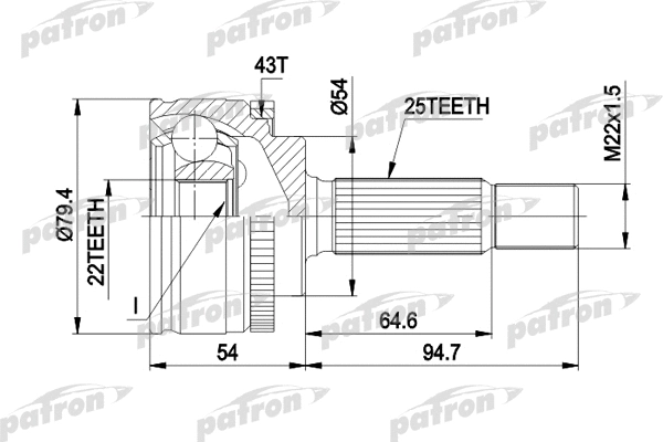 Jeu de joints, arbre de transmission PATRON PCV4306
