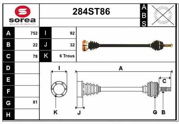 Arbre de transmission STARTCAR 284ST86