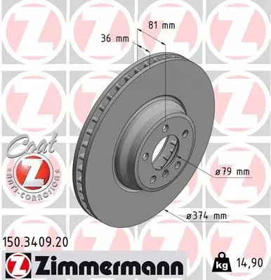 Disque de frein ZIMMERMANN 150.3409.20