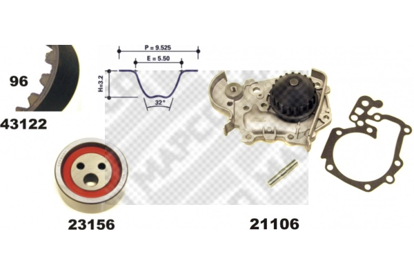 Pompe à eau + kit de courroie crantée MAPCO 41122/1