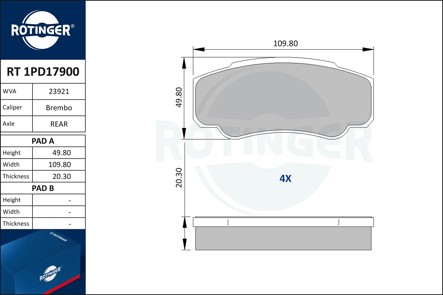Kit de plaquettes de frein, frein à disque ROTINGER RT 1PD17900