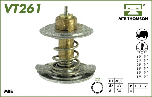 Thermostat, liquide de refroidissement MTE-THOMSON VT261.87