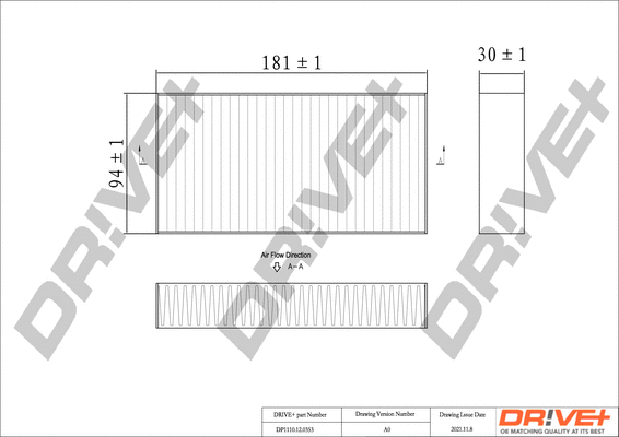 Filtre, air de l'habitacle Dr!ve+ DP1110.12.0353