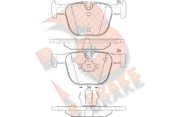 Kit de plaquettes de frein, frein à disque R BRAKE RB2064