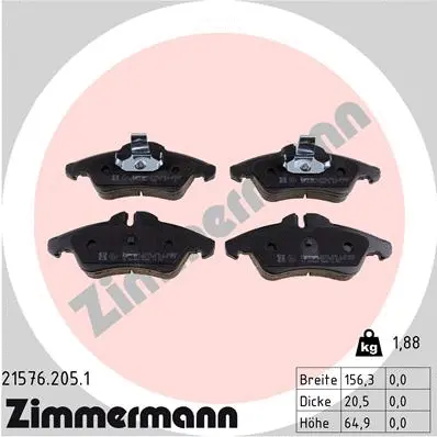 Kit de plaquettes de frein, frein à disque ZIMMERMANN 21576.205.1
