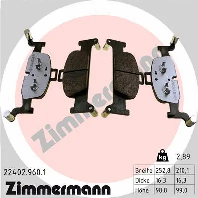 Kit de plaquettes de frein, frein à disque ZIMMERMANN 22402.960.1