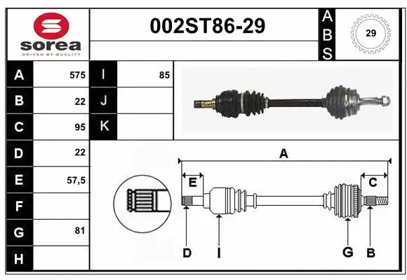 Arbre de transmission STARTCAR 002ST86-29