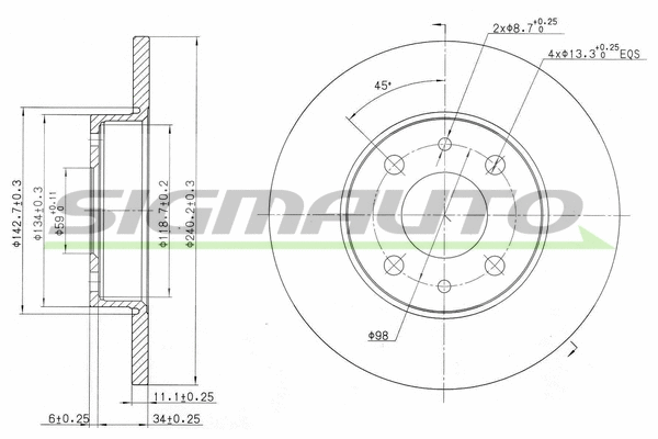 Disque de frein SIGMAUTO DBA240S