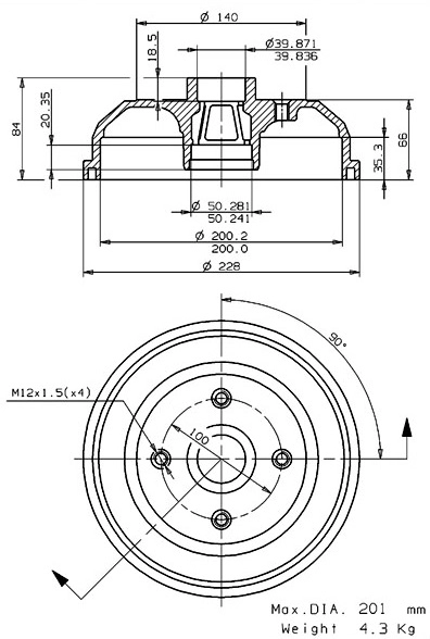 Tambour de frein VILLAR 627.0107