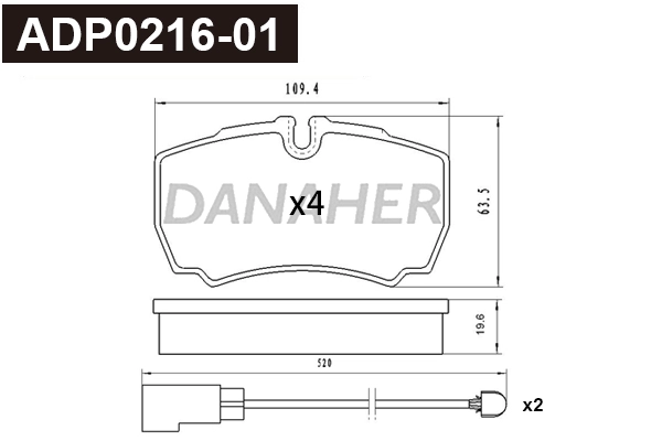 Kit de plaquettes de frein, frein à disque DANAHER ADP0216-01