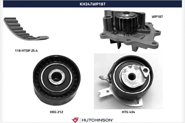 Pompe à eau + kit de courroie crantée HUTCHINSON KH 347WP187