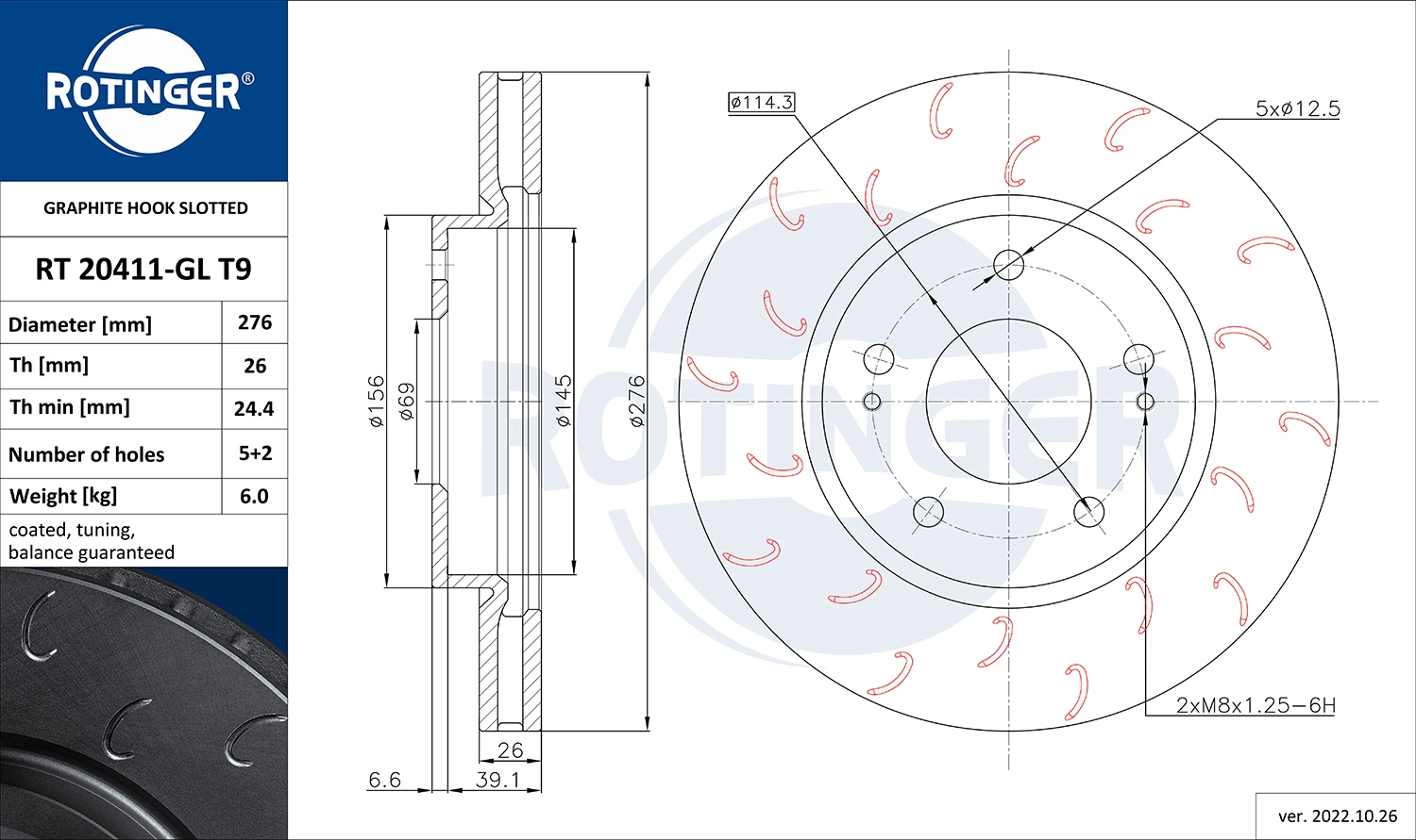 Disque de frein ROTINGER RT 20411-GL T9