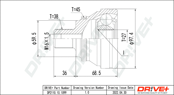 Jeu de joints, arbre de transmission Dr!ve+ DP2110.10.1099