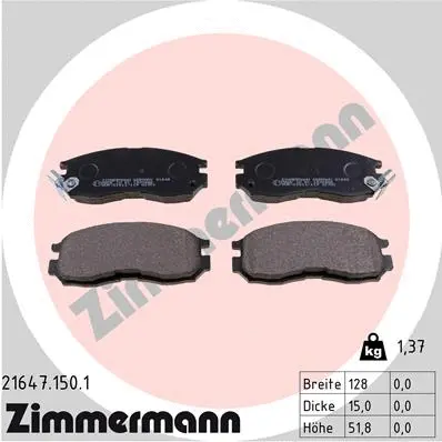 Kit de plaquettes de frein, frein à disque ZIMMERMANN 21647.150.1