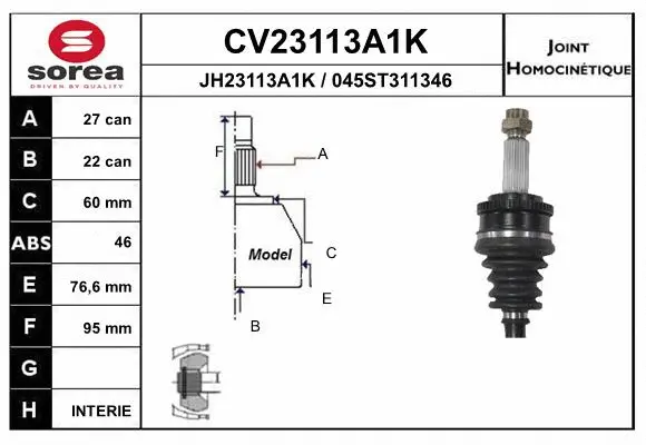 Jeu de joints, arbre de transmission EAI CV23113A1K