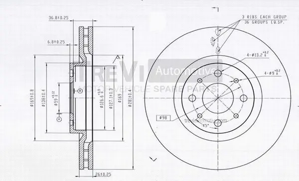 Disque de frein TREVI AUTOMOTIVE BD1099