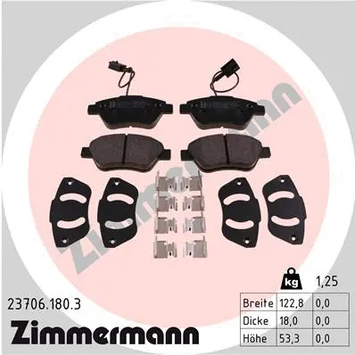 Kit de plaquettes de frein, frein à disque ZIMMERMANN 23706.180.3