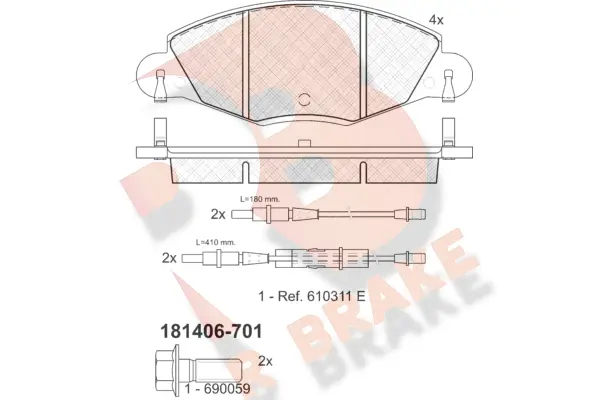 Kit de plaquettes de frein, frein à disque R BRAKE RB1406-701