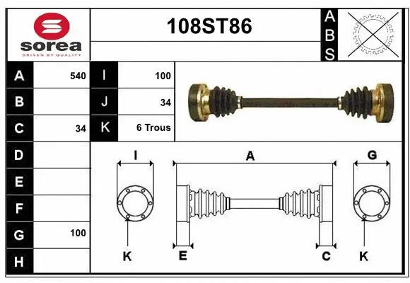 Arbre de transmission STARTCAR 108ST86