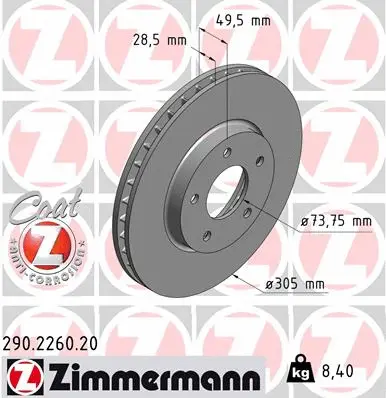 Disque de frein ZIMMERMANN 290.2260.20