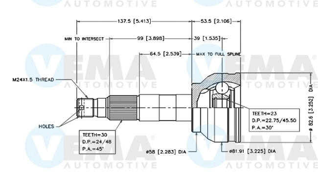 Jeu de joints, arbre de transmission VEMA 18519