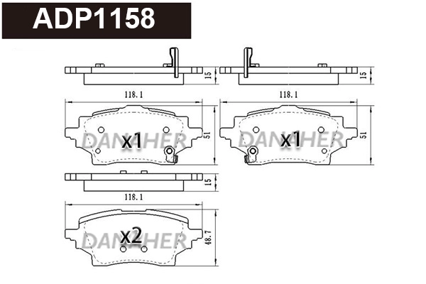 Kit de plaquettes de frein, frein à disque DANAHER ADP1158