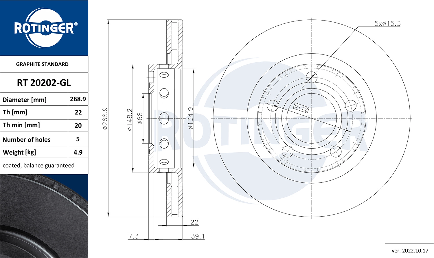 Disque de frein ROTINGER RT 20202-GL