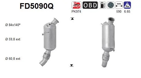 Filtre à particules / à suie, échappement AS FD5090Q