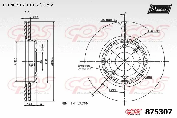 Disque de frein MAXTECH 875307