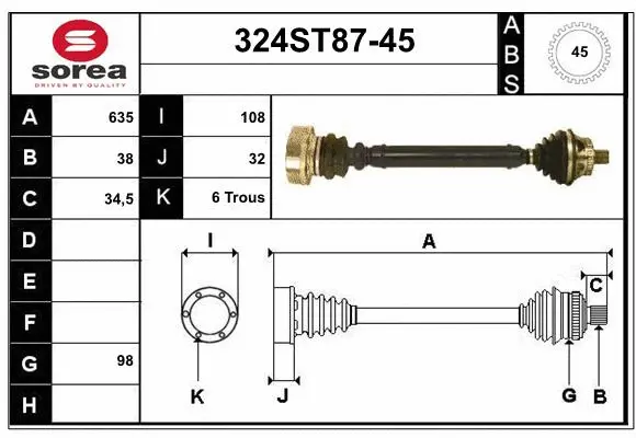 Arbre de transmission STARTCAR 324ST87-45