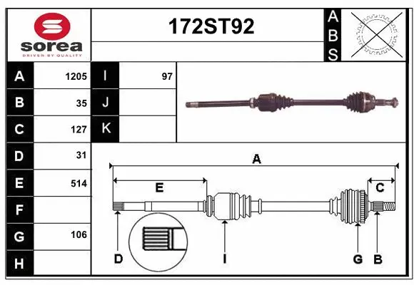 Arbre de transmission STARTCAR 172ST92