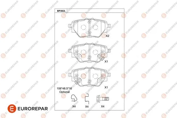 Kit de plaquettes de frein, frein à disque EUROREPAR 1681283680
