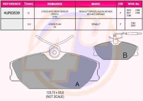 Kit de plaquettes de frein, frein à disque 4u 4UP03539