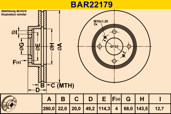 Disque de frein BARUM BAR22179