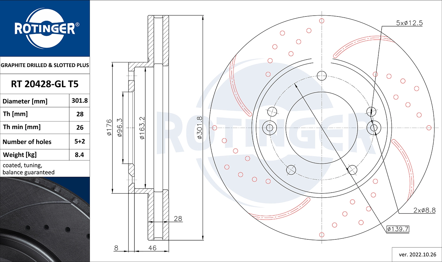 Disque de frein ROTINGER RT 20428-GL T5
