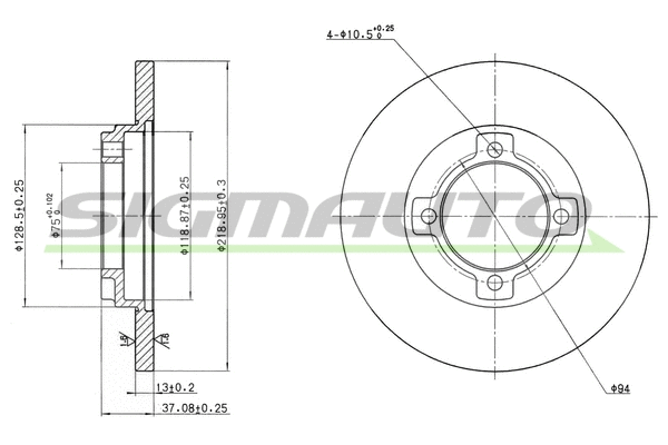 Disque de frein SIGMAUTO DBA429S