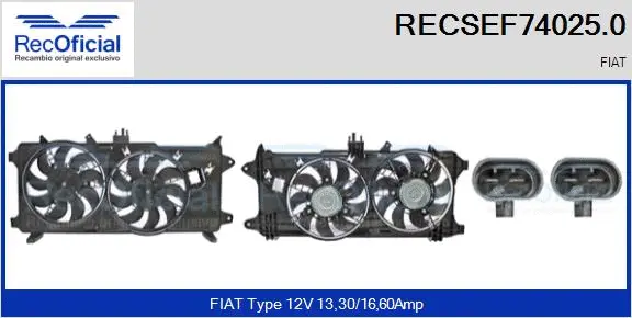 Moteur électrique, ventilateur pour radiateurs RECOFICIAL RECSEF74025.0
