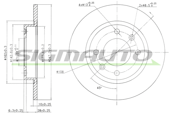 Disque de frein SIGMAUTO DBA238S