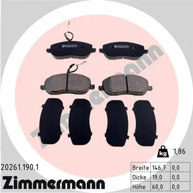 Kit de plaquettes de frein, frein à disque ZIMMERMANN 20261.190.1