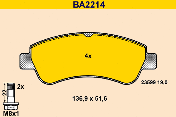 Kit de plaquettes de frein, frein à disque BARUM BA2214