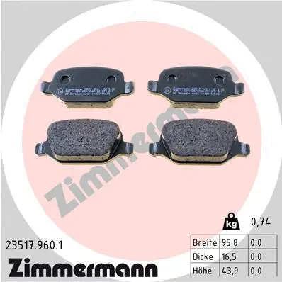 Kit de plaquettes de frein, frein à disque ZIMMERMANN 23517.960.1