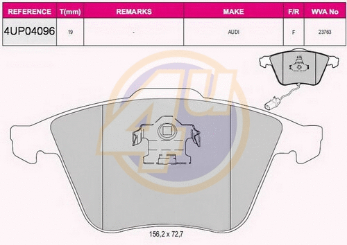 Kit de plaquettes de frein, frein à disque 4u 4UP04096