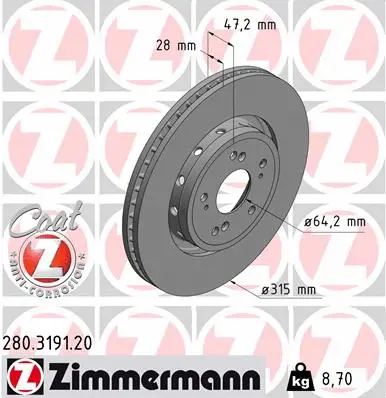 Disque de frein ZIMMERMANN 280.3191.20