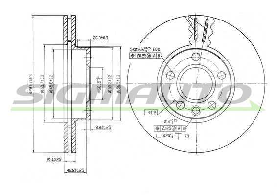 Disque de frein SIGMAUTO DBA846V