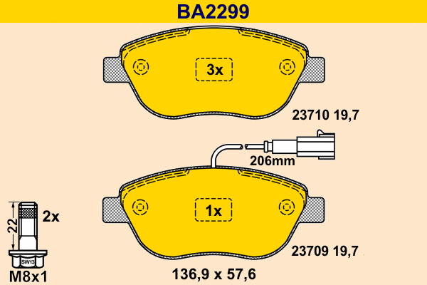 Kit de plaquettes de frein, frein à disque BARUM BA2299