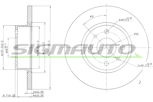 Disque de frein SIGMAUTO DBA129S