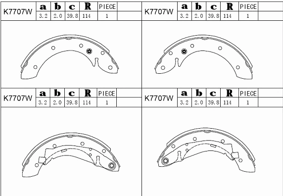 Jeu de mâchoires de frein ASIMCO K7707W